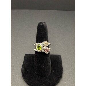 VTG Mexican Sterling Silver Plate 925 Stamp – Triple Stone Design – Champagne Gl